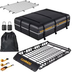 CAMMOO 64"x39" Roof Rack Basket, Removable Fairing & Support Bars for Kayaks/Long Gear, 20 Cu.Ft Waterproof Soft Bag+Lock+Net+Strap–200Lbs Capacity Ca