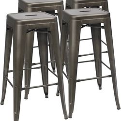30 inch metal bar stools, high counter bar stools, stackable indoor outdoor kitchen stools, set of 4 (gray)$100