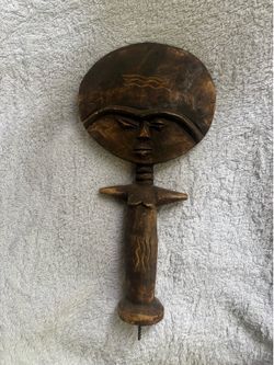 Acuba African, fertility doll sculpture on wood
