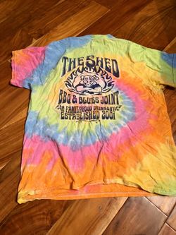 The shed bbq joint tie dye t-shirt. Size large