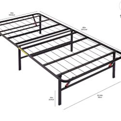 Foldable Metal Platform Bed Frame with Tool Free Setup, 14 Inches High, Twin, Black