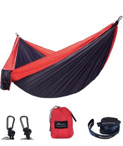 GEEZO Double Camping Hammock, Lightweight Portable Parachute (2 Tree Straps 16 LOOPS/10 FT Included) 500lbs Capacity Hammock for Backpacking, Camping,