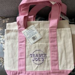 Trader Joes Canvas Tote Bag, Small Pink Spring Edition