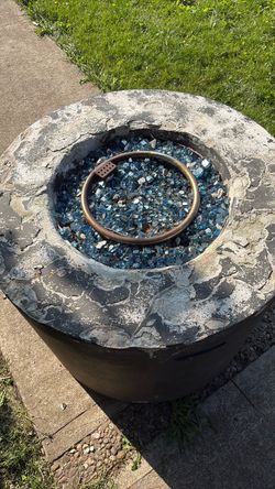 Outdoor Gas Fire Pit with Blue Glass