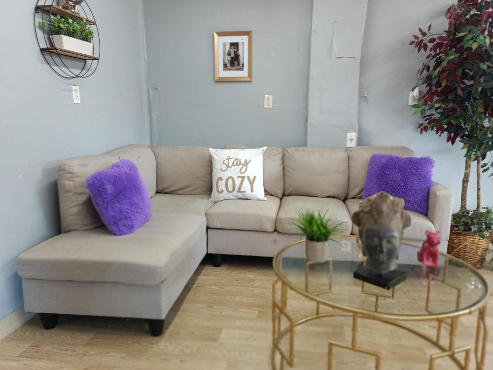 🛋️ Modern Beige Sectional Couch - Deep Cleaned + FREE Delivery Available (Columbus Area)
