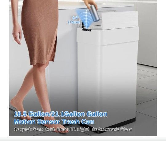 Trash Can,18.5 Gallon Touchless Motion Sensor Trash Bin, Smart Garbage Can with Soft-Close Lid, Bag Retainer Ring and Display Light,for Kitchen,Living