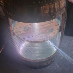 Custom open barrel cabinet with Lazy susan shelf and motion activated LED lights