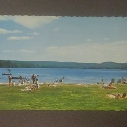 Northwood Lake New Hampshire N.H. Public Beach Scene 1950's 1960's Dexter Press Vintage Collectible Postcard Post Card PC