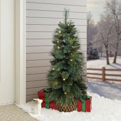 Pre-Lit Green Full Christmas Tree Potted,3.9Ft ,AP2457