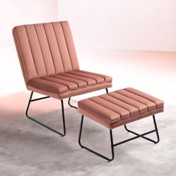 Modern Lazy Lounge Chair Contemporary Single Leisure Upholstered Sofa Chair Set - Pink