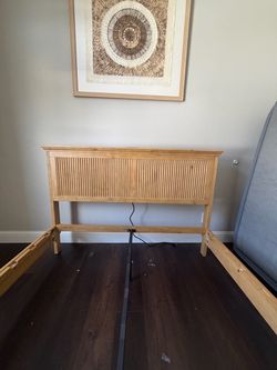 Solid Wood Queen Bed Frame with Slatted Headboard