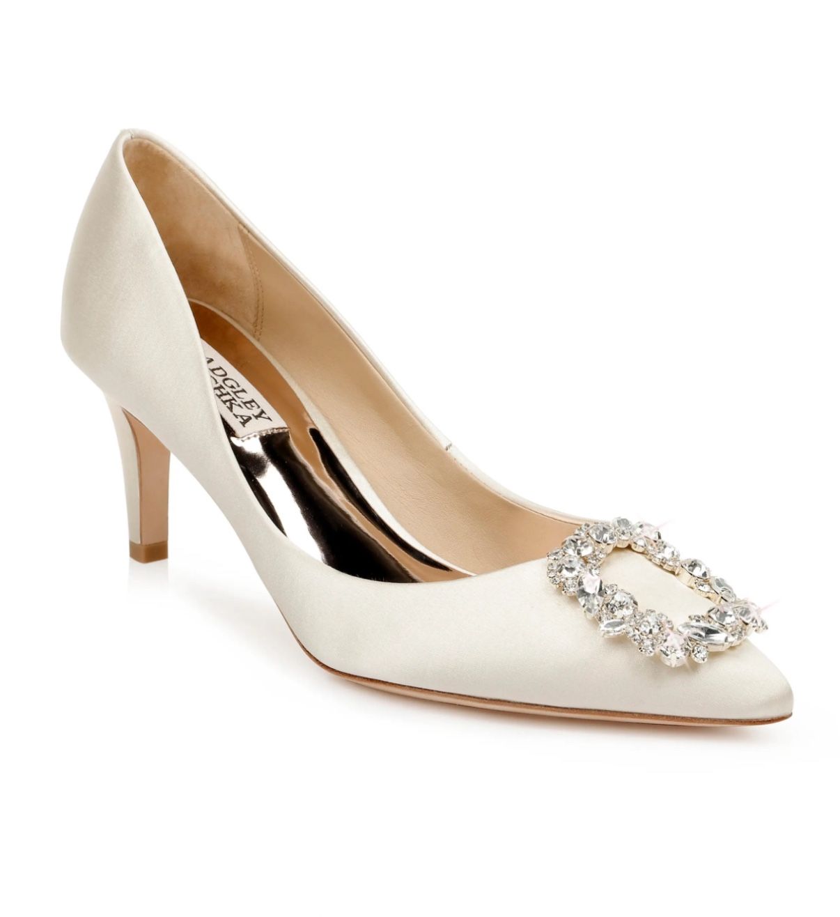 Badgley Mischka Women's Satin Black Ivory Embellished Heels