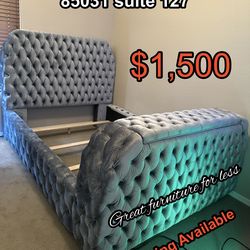 Queen size bed frame grey velvet brand new