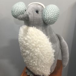 Plush Snow Penguin With Earmuffs And Weighted Bottom