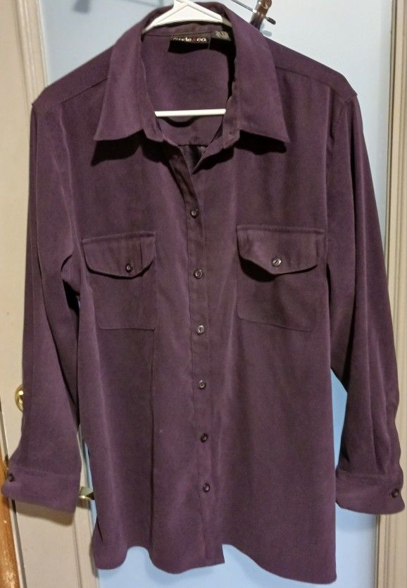 WOMEN'S STYLE & CO. BRAND DARK PURPLE SHIRT/JACKET, SIZE LARGE, FEELS LIKE SUEDE