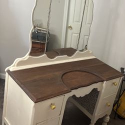 Antique Vanity with Mirror And Stool