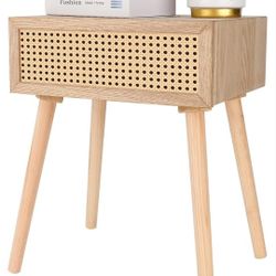 BRAND NEW..Rattan Nightstand with Drawer, Bedside Table, End Table with Storage, Modern Boho Nightst