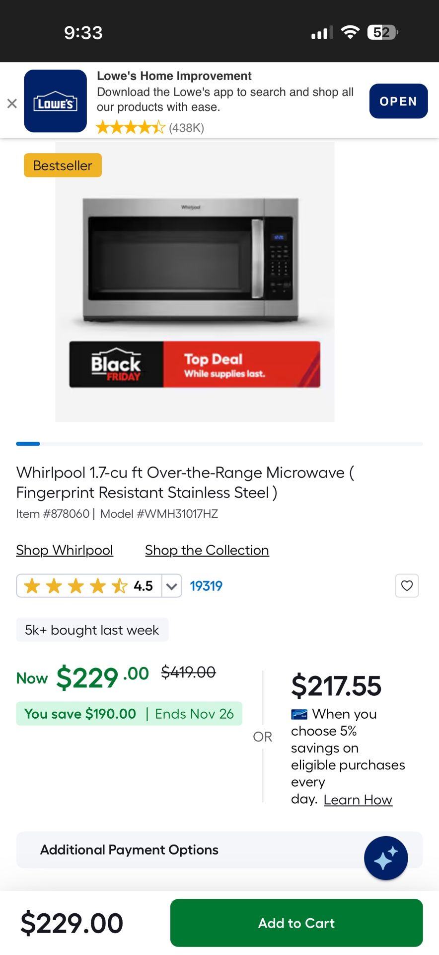 Whirlpool Microwave 