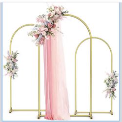 Arch Backdrop Stand Set of 3 (7.2FT,6.6FT,6FT), Gold Arch Stand Metal Arch Backdrop Frame for Wedding Ceremony, Birthday Party, Baby Shower, Graduatio