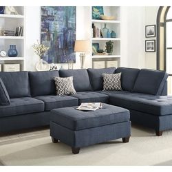 Blue Sectional Sofa - Ottoman Sold Separate (Free Delivery)