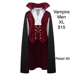 Vampire Men’s Costume XL Halloween / Disfraz de Vampiro Hombre XGrande