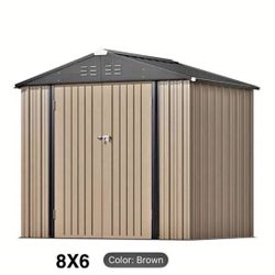 8x6 Steel Storage Shed Brown 