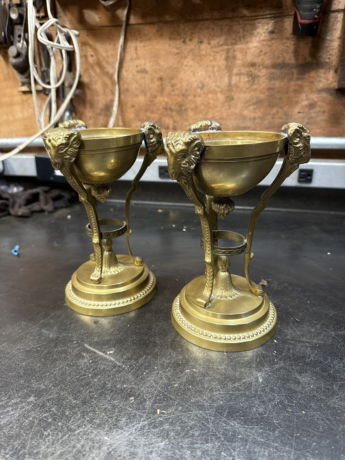 Pair of Antique Grand Tour Bronze Pastille Burners No Lids Rams Head 19th Century