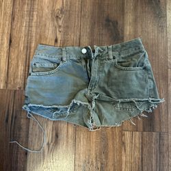green garage denim shorts