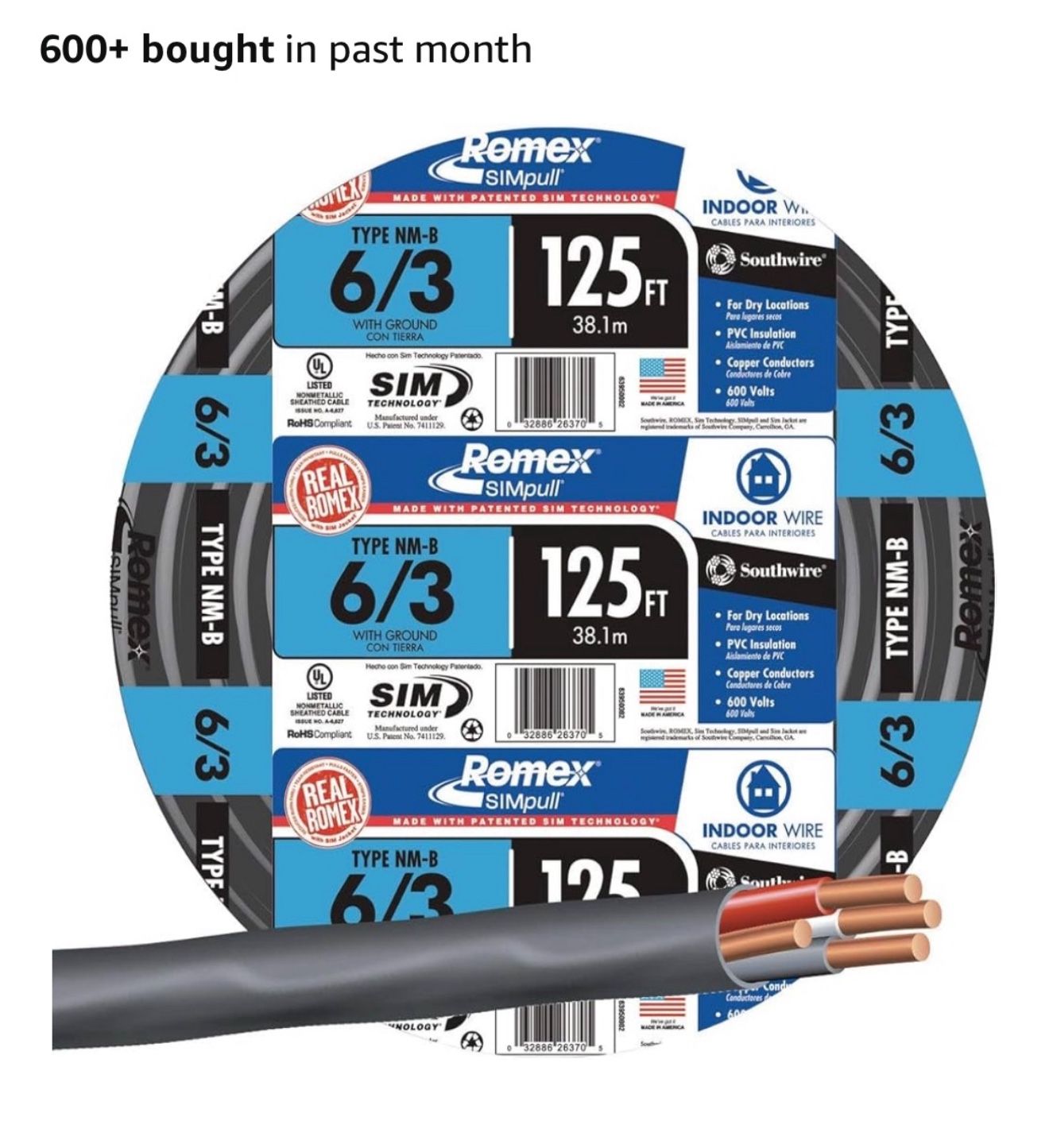 Wire 6/3 125’  Romex