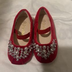 Dreams Pairs Girls RED  Pearls Bow Mary Jane Flats SIZE 4 Girls Toddler  Shoes