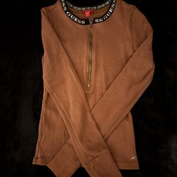 Guess Brown Long Sleeve Sipper , Size Small