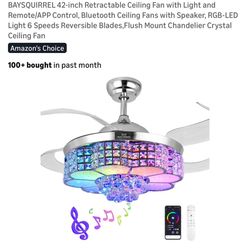 BAYSQUIRREL 42-inch Retractable Ceiling Fan with Light and Remote/APP Control, Bluetooth Ceiling Fan