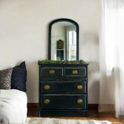 Navy blue dresser and mirror 