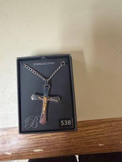 Brilliance Fine Jewelry Men's Two-Tone Stainless Steel Crucifix Pendant Necklace