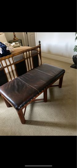 Leather Topped Wooden Bench