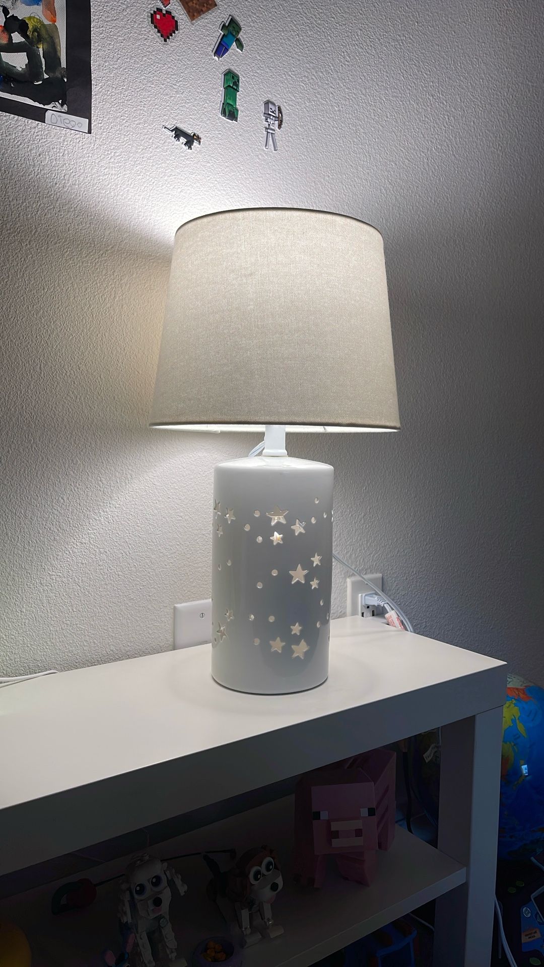 Pillowfort 2-1 Starry Kids Table Lamp White- Ceramic Base, 3-Way Light