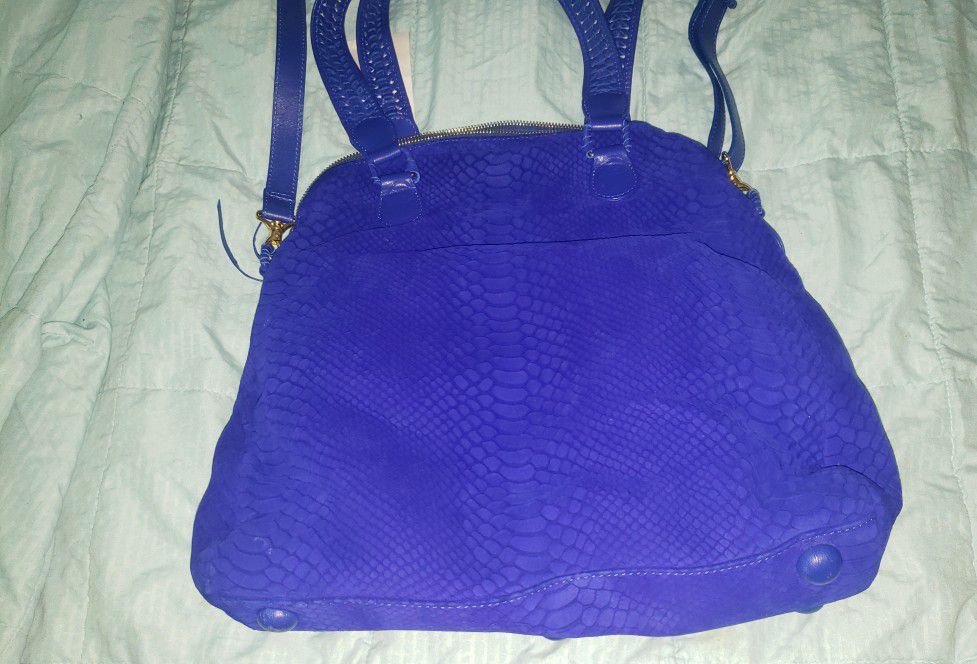 NWT Cashhimi Lafayette tote Midnight Electric Blue Leather Purse Hand Bag $468 Python snake print