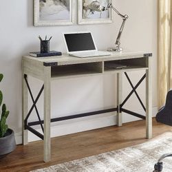 Walker Edison Callum Modern Farmhouse Metal X Writing Desk, 42 Inch, White Oak