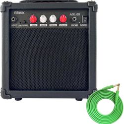Ermik Electric Guitar Amp 20W Electric Guitar Amplifier Built in Speaker Headphone Jack Input and Aux JackDrive Button 4 Knobs Gain Bass Treble 