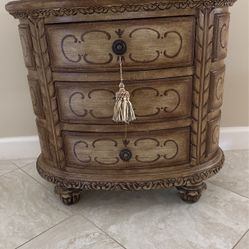 Painted Oval Solid Wood Accent Table With Drawers