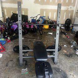 Weigh Bench, Bar 2 45s, 2 25s 2 10s, 2 5s