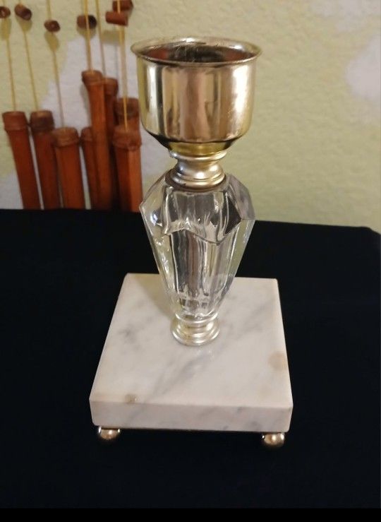 Vintage Italian Candle Stick Holder Glass Brass on Marble Slab FootedVintage Italy Marble Base Glass Brass 
Candle Stick Holder
Footed Marble Base - I