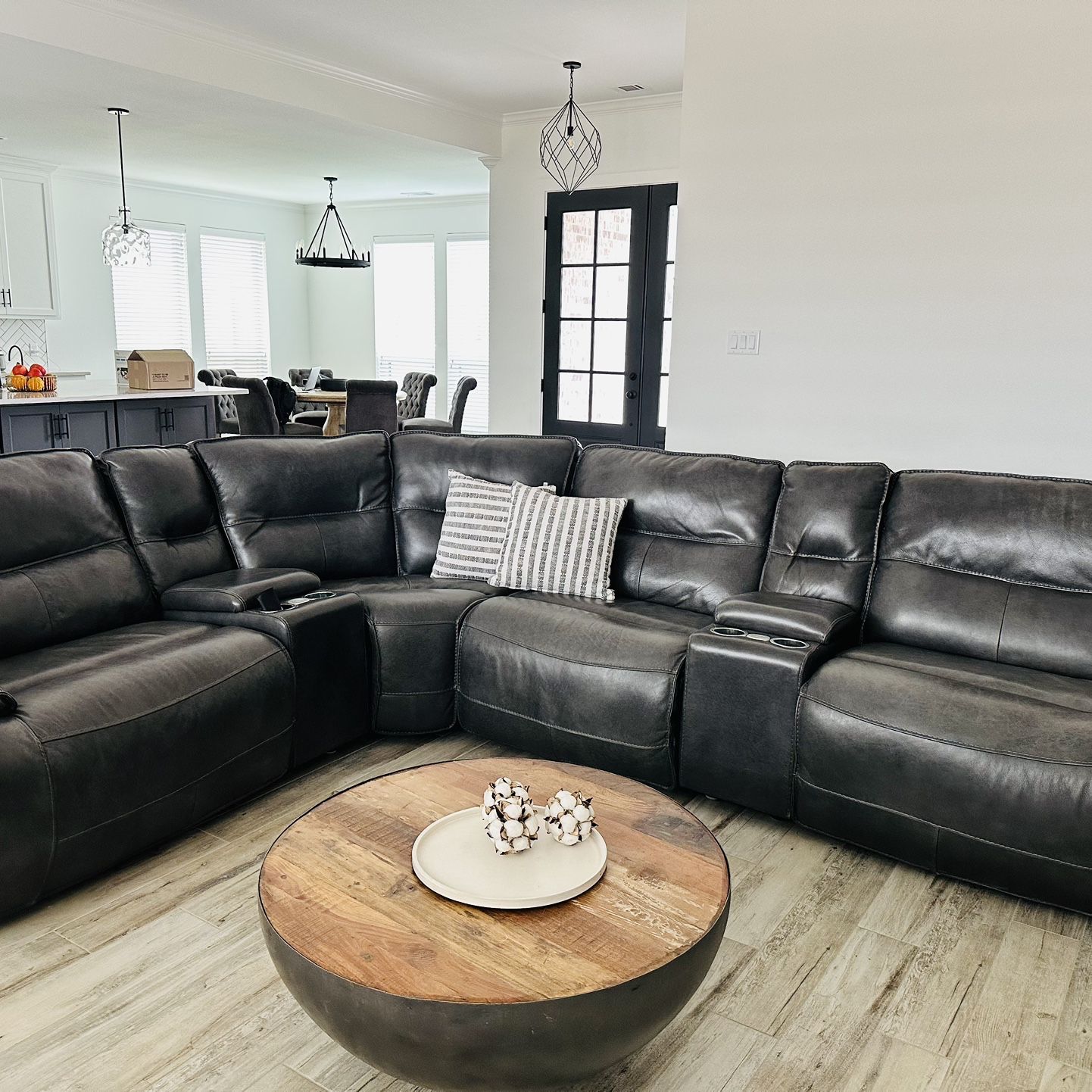 Charcoal Grey Reclining Leather Sectional 