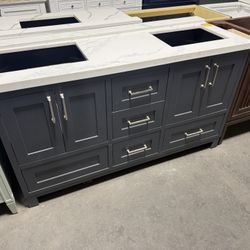 60 in. Solid Wood Vanity with Quartz Top & Sinks for $1450