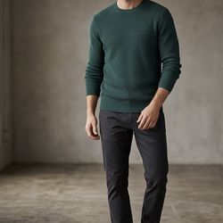 GAP Men's Forest Green Waffle-Knit Crewneck Sweater