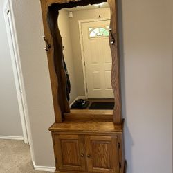 Coat Rack With Storage And Mirror 