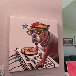 Hand-Painted DJ Bulldog Canvas Painting – Pop Art / Music Lover Decor