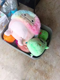 Bin of plushies
