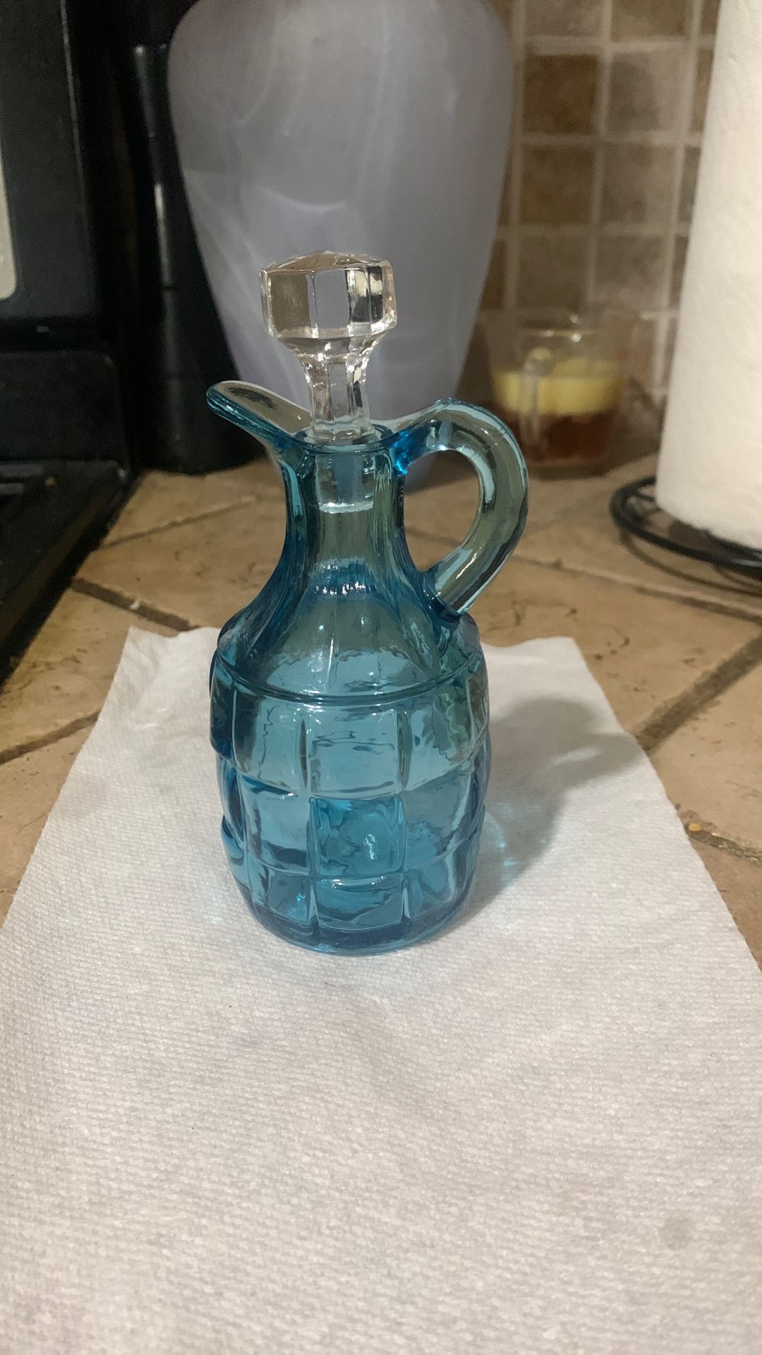 Vintage Blue Glass Cruet With Stopper- Mint