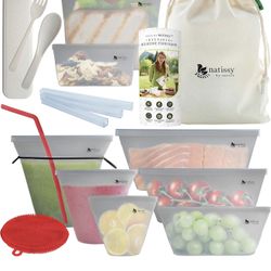 Reusable Silicone Food Storage Bag; 8 Pack Silicone Sandwich Bags & Freezer Silicone Bags Reusable for Soup, Snack; Dishwasher Safe Sous Vide Silicone